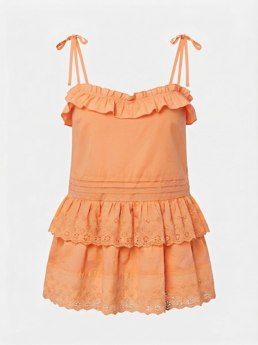 Mare Mare for Anthropologie Orange Eyelet Tiered Ruffle Cami Top Sz S EUC